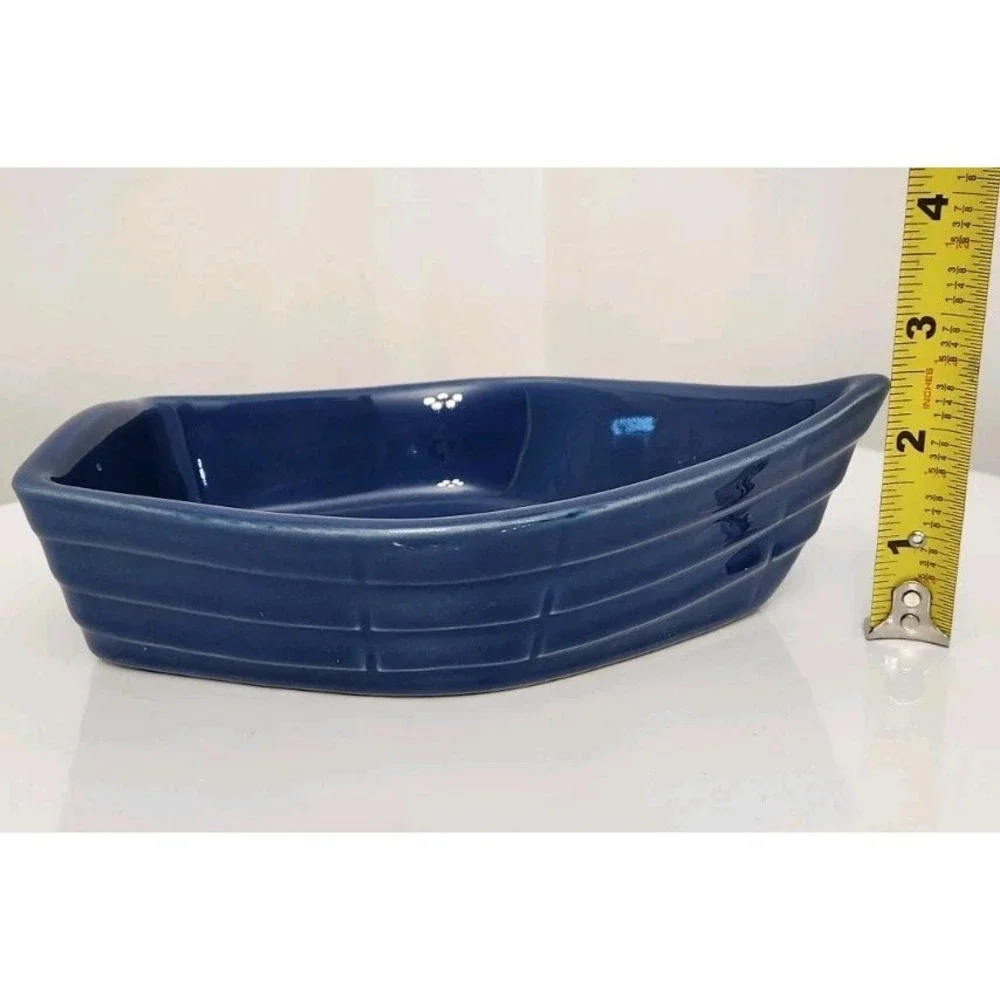 Deltis Made in Portugal Stoneware/Ceramic Boat Shaped Dish Blue Oven Safe‎